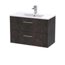 Hudson Reed Juno Wall Hung 2 Drawer Vanity Unit With Minimalist 1 Tap Hole Basin, Metallic Slate, 800 X 390 mm - thumbnail 1