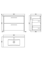 Hudson Reed Juno Wall Hung 2 Drawer Vanity Unit With Minimalist 1 Tap Hole Basin, Metallic Slate, 800 X 390 mm - thumbnail 7