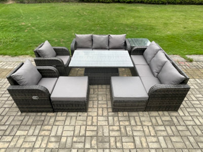 Fimous Rattan Outdoor Garden Furniture Sets Height Adjustable Rising Lifting Dining Table Reclining Chair Sofa Set - image 1