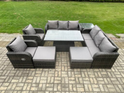Fimous Rattan Outdoor Garden Furniture Sets Height Adjustable Rising Lifting Dining Table Reclining Chair Sofa Set - thumbnail 2