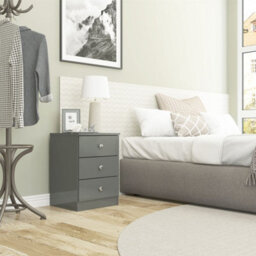 Denver Grey Gloss 3 Drawer Bedside Table Cabinet Nightstand Bedroom Furniture Storage - thumbnail 9