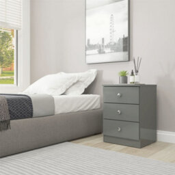 Denver Grey Gloss 3 Drawer Bedside Table Cabinet Nightstand Bedroom Furniture Storage - thumbnail 7