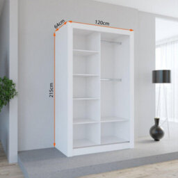 Fhif Dubai 120Cm White Sliding Door Wardrobe Modern Bedroom Storage With Full Length Mirror Shelves And Hanging Rails - thumbnail 2