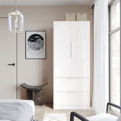 Urbn-Living Urbnliving 179Cm Height 2 Door 2 Drawer Minimalist Bedroom White Wardrobe Storage & Hanging Rail - image 1