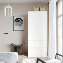Urbn-Living Urbnliving 179Cm Height 2 Door 2 Drawer Minimalist Bedroom White Wardrobe Storage & Hanging Rail - thumbnail 1