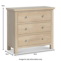 Farro Washed Oak 3 Drawer Chest Fully Assembled - Painted With Oak Top By Roseland Furniture - thumbnail 9