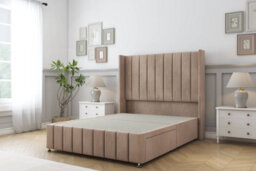 "Sloomy Melbourne Mink Naples Divan Bed Base No Drawers - 54"" Wingback Headboard & 12"" Footboard 2'6 Small Single"