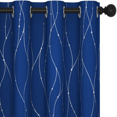 Deconovo Super Soft Silver Dotted Line Foil Printed Blackout Curtains Eyelet Bedroom Curtains W66 X L90 Inch Blue 2 Panels - image 1