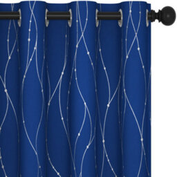 Deconovo Super Soft Silver Dotted Line Foil Printed Blackout Curtains Eyelet Bedroom Curtains W66 X L90 Inch Blue 2 Panels - thumbnail 1