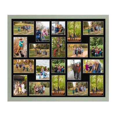 AK Frames 80X70Cm Green Modern Multi Photo Frame With Black Mount - Holds 20 Apertures (18X) 6X4, (2X) 4X4 Photos - image 1