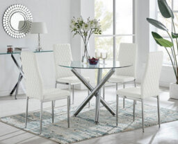 Furniturebox Uk Selina Chrome Round Glass Dining Table And 4 White Milan Dining Chairs