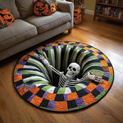 CLEFFNS 3D Halloween Rug, Novelty Ghost Skeleton 3D Optical Illusion Rugs Candy Corn Abyss Vortex Plane Round Mat With Spooky Depth Design - image 1