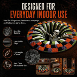 CLEFFNS 3D Halloween Rug, Novelty Ghost Skeleton 3D Optical Illusion Rugs Candy Corn Abyss Vortex Plane Round Mat With Spooky Depth Design - thumbnail 4