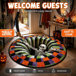 CLEFFNS 3D Halloween Rug, Novelty Ghost Skeleton 3D Optical Illusion Rugs Candy Corn Abyss Vortex Plane Round Mat With Spooky Depth Design - thumbnail 7