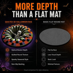 CLEFFNS 3D Halloween Rug, Novelty Ghost Skeleton 3D Optical Illusion Rugs Candy Corn Abyss Vortex Plane Round Mat With Spooky Depth Design - thumbnail 3