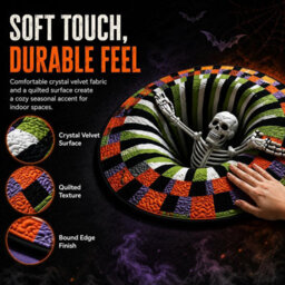 CLEFFNS 3D Halloween Rug, Novelty Ghost Skeleton 3D Optical Illusion Rugs Candy Corn Abyss Vortex Plane Round Mat With Spooky Depth Design - thumbnail 2