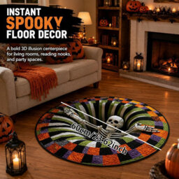 CLEFFNS 3D Halloween Rug, Novelty Ghost Skeleton 3D Optical Illusion Rugs Candy Corn Abyss Vortex Plane Round Mat With Spooky Depth Design - thumbnail 8