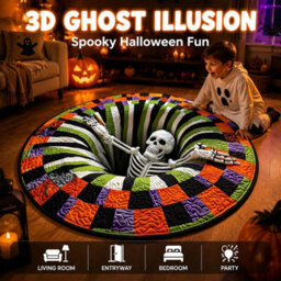 CLEFFNS 3D Halloween Rug, Novelty Ghost Skeleton 3D Optical Illusion Rugs Candy Corn Abyss Vortex Plane Round Mat With Spooky Depth Design - thumbnail 9
