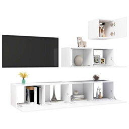 Berkfield 4 Piece Tv Cabinet Set White Engineered Wood - thumbnail 3