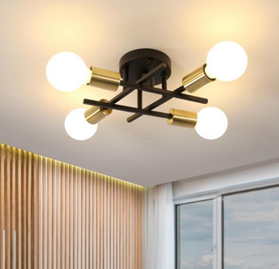 Ceiling Light E27 4-Lights Black Gold 45Cm Iron Semi Flush Mount - image 1