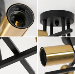 Ceiling Light E27 4-Lights Black Gold 45Cm Iron Semi Flush Mount - thumbnail 4