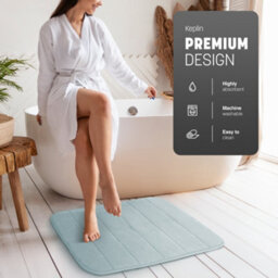 Keplin 50X60Cm Memory Foam Bath Mat Ultra Soft, Highly Absorbent, Non Slip, Machine Washable, Light Blue - thumbnail 3