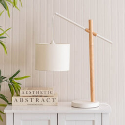 Valuelights Adrianna Wooden Hanging Table Lamp With White Drum Lamp Shade