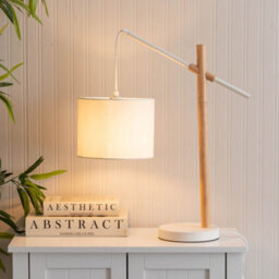 Valuelights Adrianna Wooden Hanging Table Lamp With White Drum Lamp Shade - thumbnail 2
