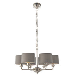 Luminosa Lighting Luminosa Highclere Pendant Light Bright Nickel Plate, Charcoal Fabric Multi Arm Shade - thumbnail 6