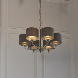 Luminosa Lighting Luminosa Highclere Pendant Light Bright Nickel Plate, Charcoal Fabric Multi Arm Shade - thumbnail 3