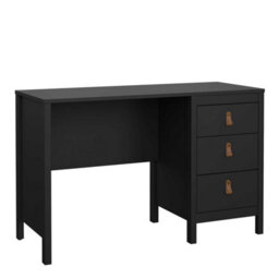 Wyld Haus Wildberry Matt Black Wooden Desk 3 Drawers Leather Handles - thumbnail 3