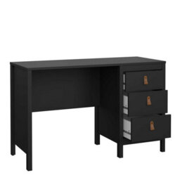 Wyld Haus Wildberry Matt Black Wooden Desk 3 Drawers Leather Handles - thumbnail 7