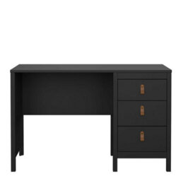 Wyld Haus Wildberry Matt Black Wooden Desk 3 Drawers Leather Handles - thumbnail 4