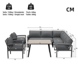 Btm Outdoor Garden Lounge Set For 8 People Rope Furniture Set With Large Wood Grain Table Galvanized Iron Frame Adjustable Legs - thumbnail 6