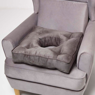 Homescapes Grey Faux Suede Coccyx Cushion - image 1