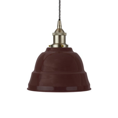 Burgundy Red Lincoln Painted Dome Pendant Light With Brushed Chrome Lamp Holder And Grey Twisted Cable - Se Home - image 1