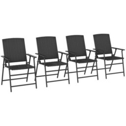 Outsunny 4Pcs Rattan Chair Foldable Garden Furniture W/ Armrest Black - thumbnail 2