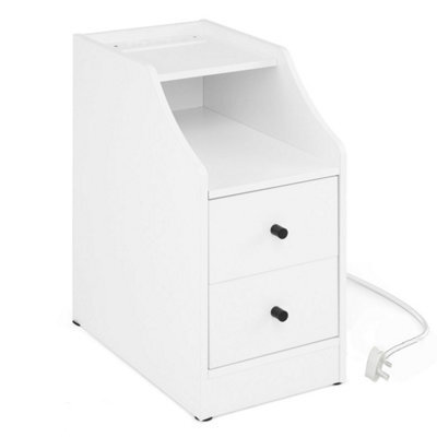White Side End Table With Charging Station Sofa Couch Table With Storage Drawers - image 1