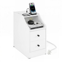 White Side End Table With Charging Station Sofa Couch Table With Storage Drawers - thumbnail 5