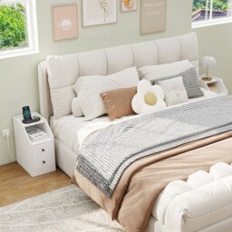White Side End Table With Charging Station Sofa Couch Table With Storage Drawers - thumbnail 6