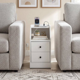 White Side End Table With Charging Station Sofa Couch Table With Storage Drawers - thumbnail 4