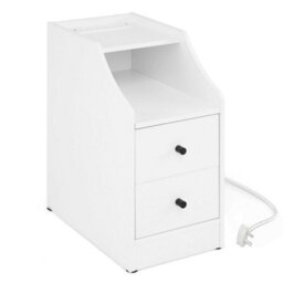White Side End Table With Charging Station Sofa Couch Table With Storage Drawers - thumbnail 1