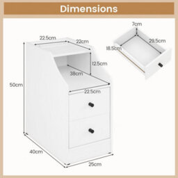 White Side End Table With Charging Station Sofa Couch Table With Storage Drawers - thumbnail 2