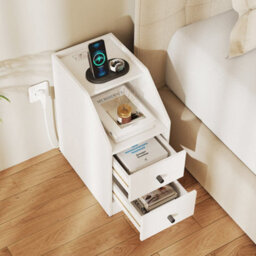 White Side End Table With Charging Station Sofa Couch Table With Storage Drawers - thumbnail 3