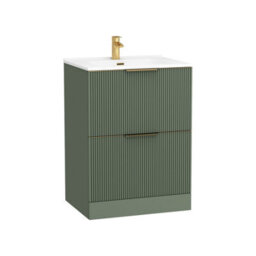 Royal Bathrooms Evora 700mm Sage Green Fluted Floor Standing Vanity Unit 2 Drawer With Ceramic Basin Sink & Brushed Brass Handles - thumbnail 6