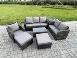 Fimous Outdoor Garden Furniture Sets 7 Pieces Wicker Rattan Furniture Sofa Sets With Rectangular Coffee Table Loveseat Sofa - thumbnail 2