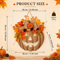 Amorly Lighted Burlap Pumpkin Wreath, Rustic Fall Front Door Wreath With Autumn Florals, Halloween Thanksgiving Covered Porch Decor - thumbnail 7
