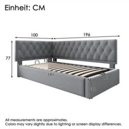 Abrihome Velvet Daybed With Hydraulic Storage (90X190Cm), Ottoman Single Sofa Bed & Metal Slatted Frame, Grey  (No Mattress) - thumbnail 6