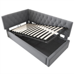 Abrihome Velvet Daybed With Hydraulic Storage (90X190Cm), Ottoman Single Sofa Bed & Metal Slatted Frame, Grey  (No Mattress) - thumbnail 7