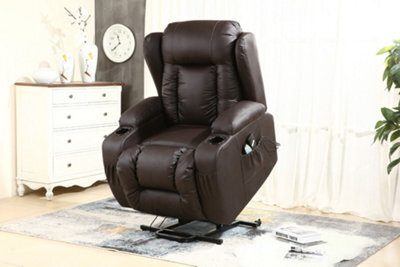 More4Homes Caesar Single Motor Electric Rise Recliner Bonded Leather Armchair Electric Lift Riser Chair (Brown) - image 1